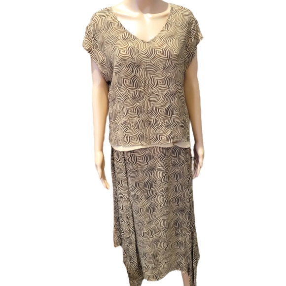 Liz Claiborne 2 Piece Skirt Set XL Brown Tan Print NWOT Vintage - Picture 1 of 5